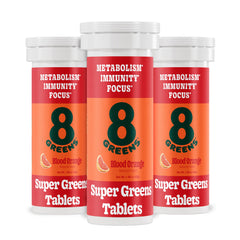 8Greens Supergreens tablets in a bottle for easy daily greens.