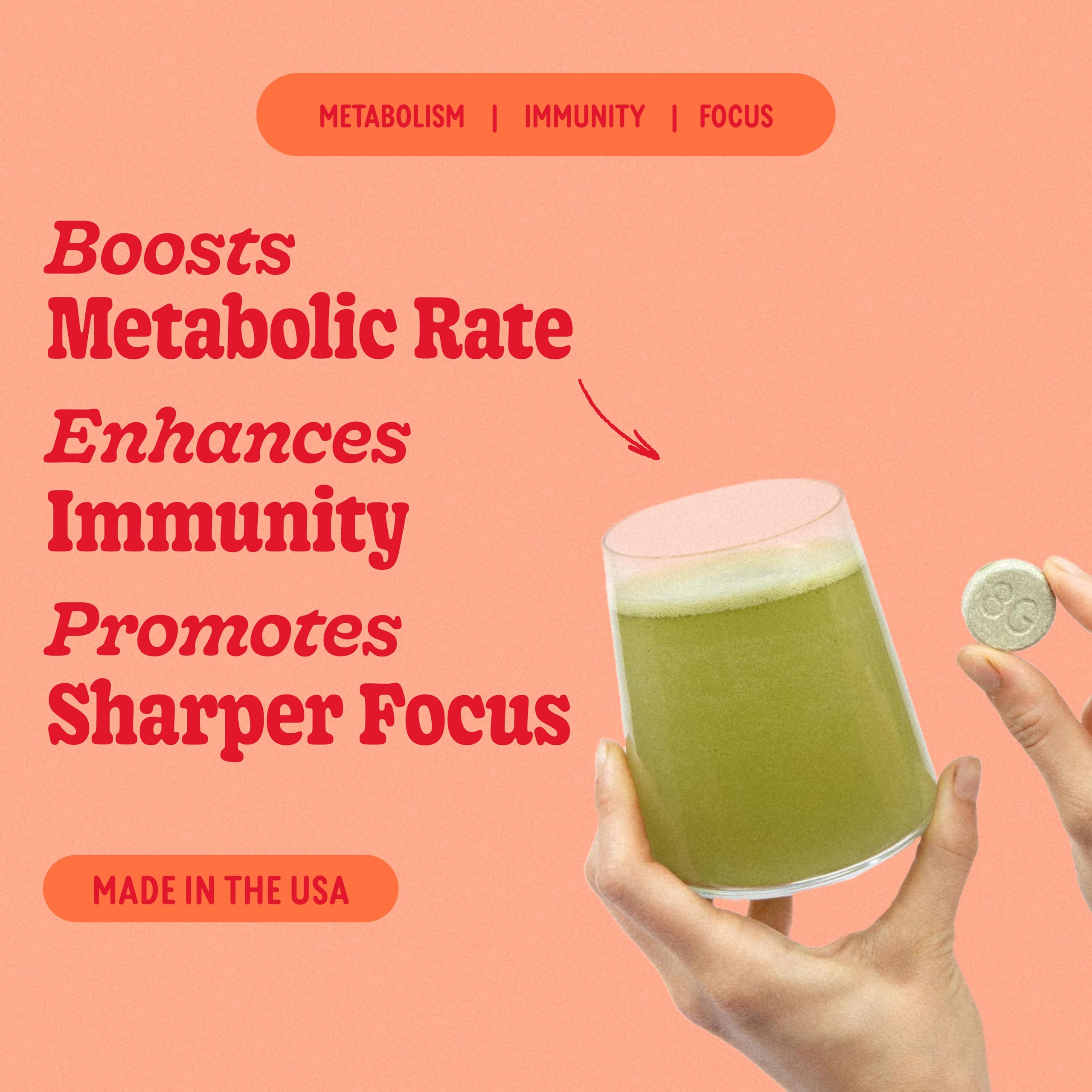 8Greens tablets dissolving in water for a refreshing daily greens boost.
