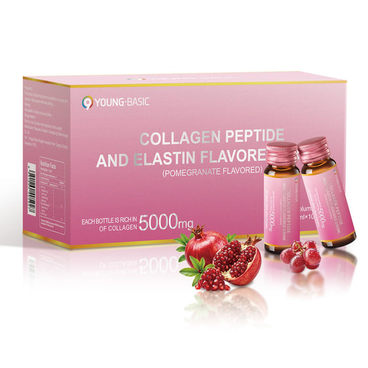 9 YOUNG-BASIC Ageless Beauty bottle highlights marine collagen for hydrated skin.