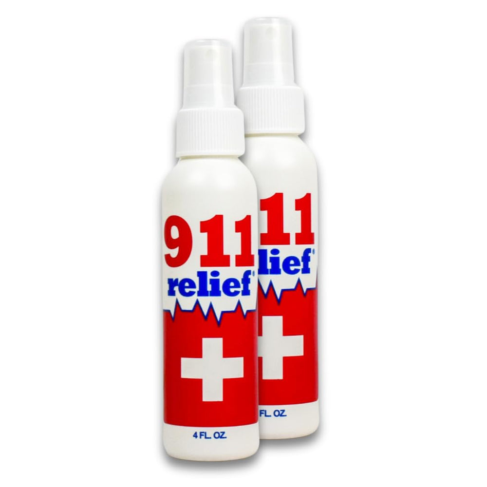 911 Relief bottle spray shows portable itch relief in a compact design.