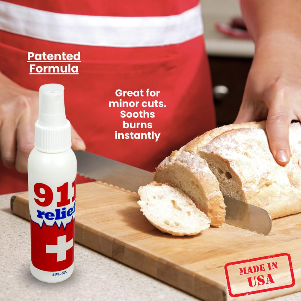 911 Relief spray-on-skin demonstrates touch-free application.