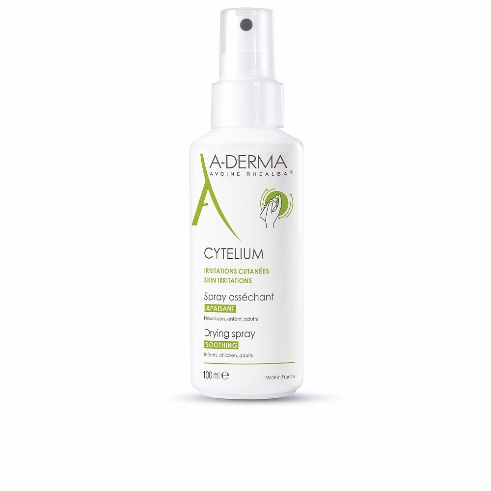 A-Derma Cytelium Spray bottle, compact 100ml, dries surface moisture on irritated skin.