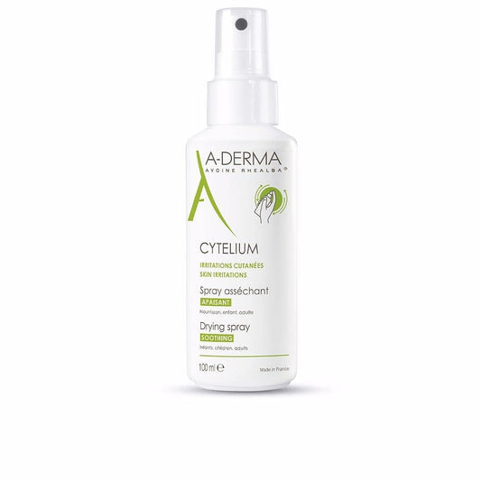 A-Derma Cytelium Spray bottle, compact 100ml, dries surface moisture on irritated skin.