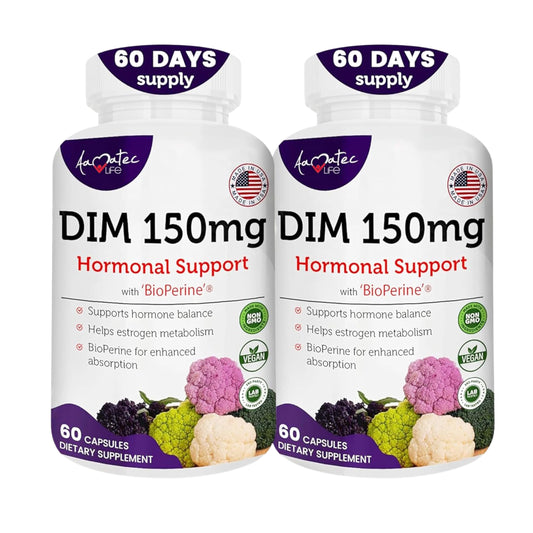 Aamatec Life DIM Complex bottle front for menopause support and brand recognition.