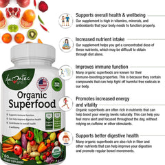 AAMATEC LIFE Organic Superfood Greens & Fruits blend in a bowl shows vibrant, antioxidant-rich colors