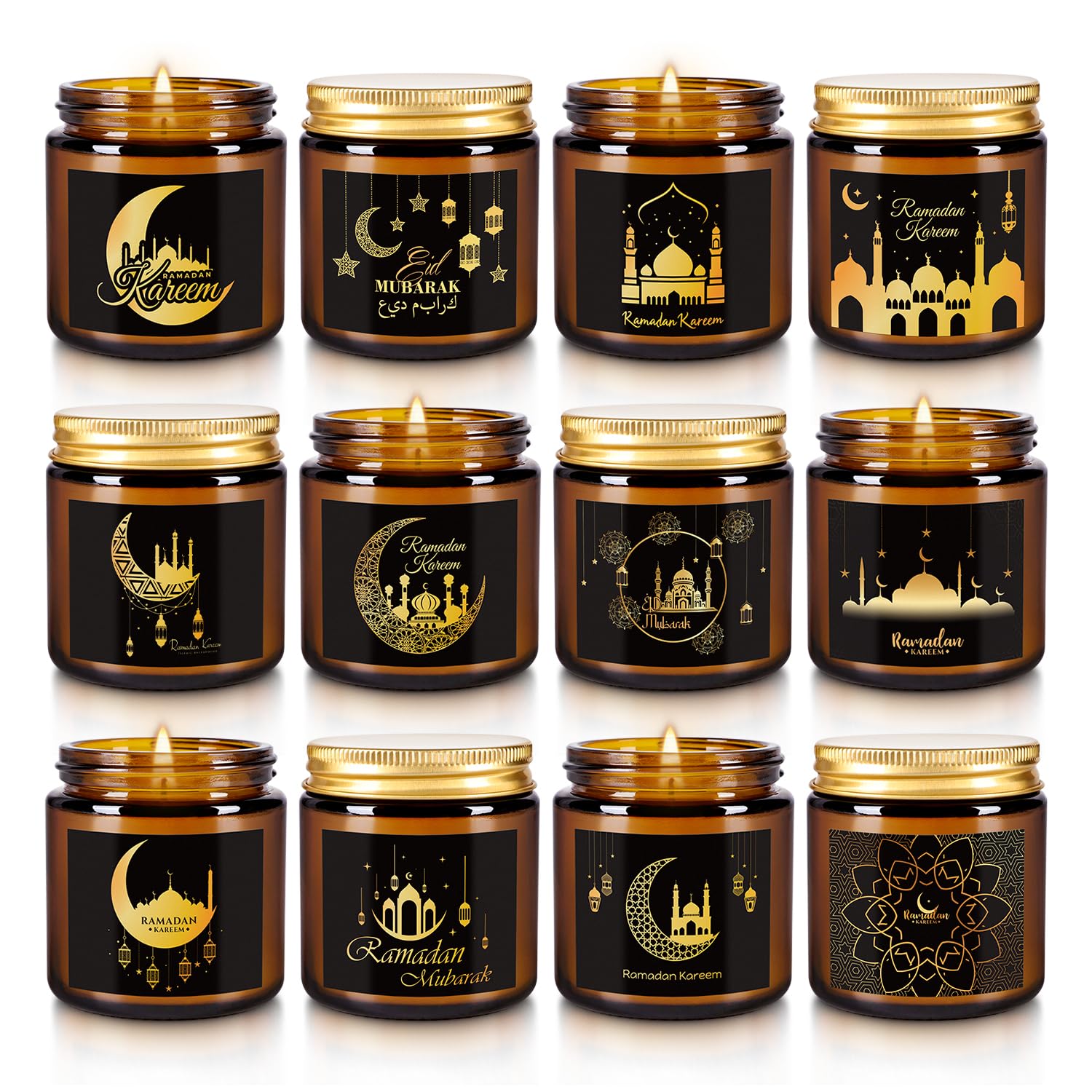 Aamdkcyu Ramadan Mubarak candle set with lanterns and stars for festive atmosphere.