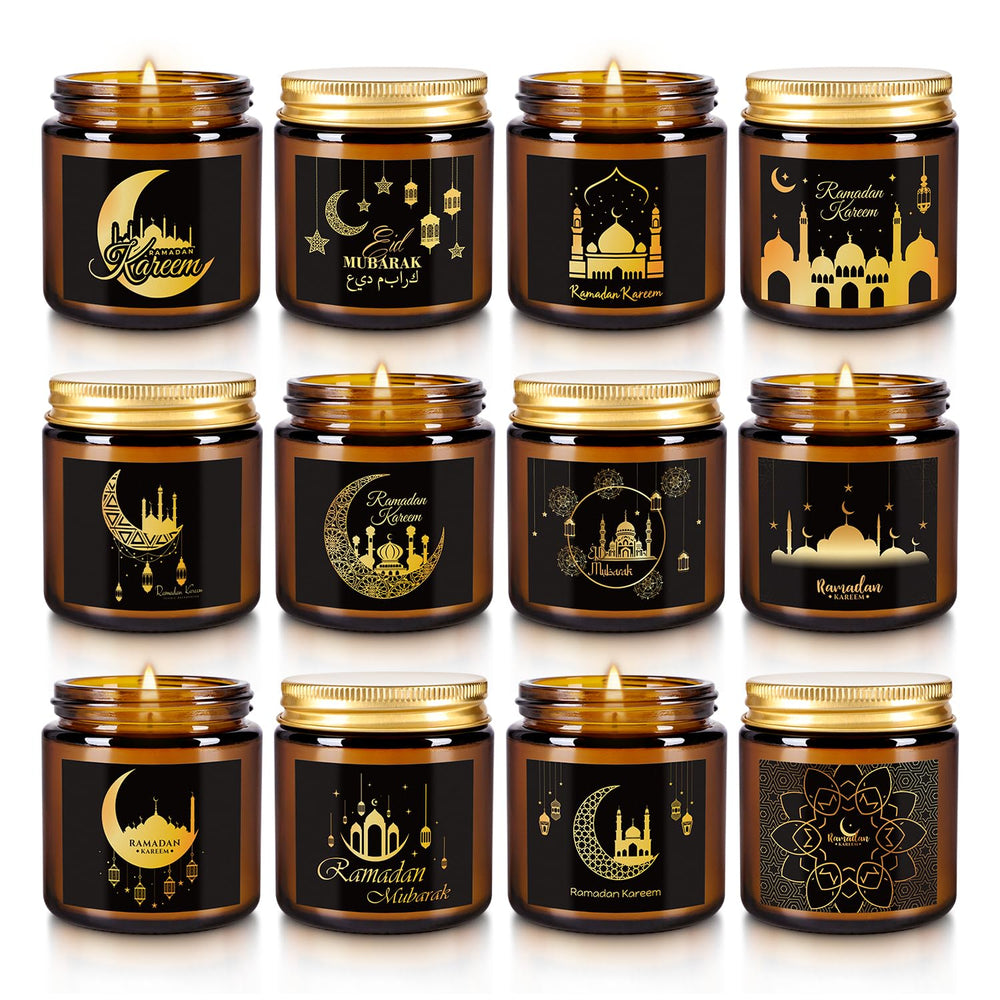 Aamdkcyu Ramadan Mubarak candle set with lanterns and stars for festive atmosphere.
