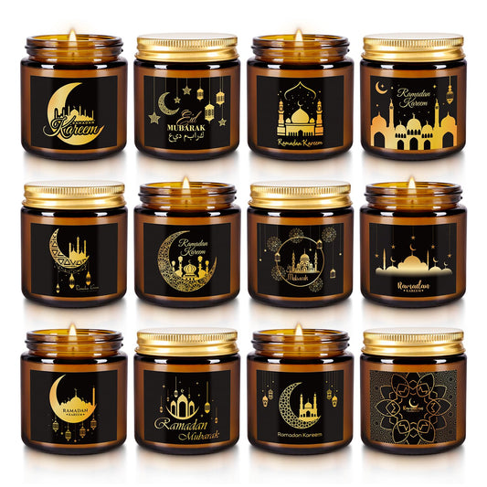 Aamdkcyu Ramadan Mubarak candle set with lanterns and stars for festive atmosphere.