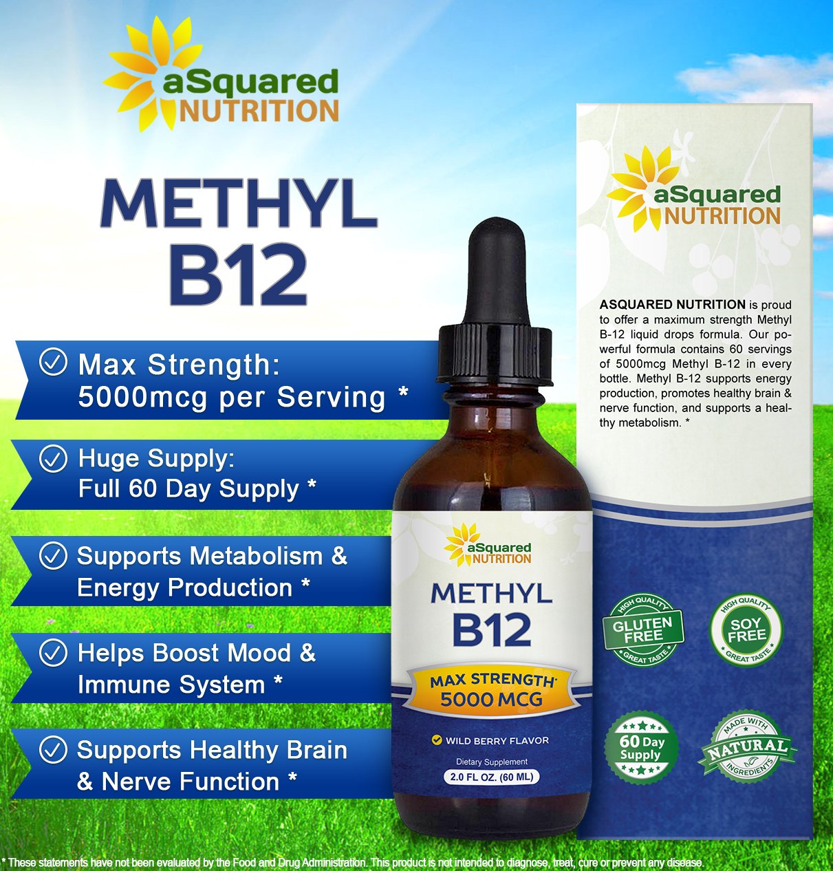 aSquared Nutrition B12 drops pour showing convenient dosing