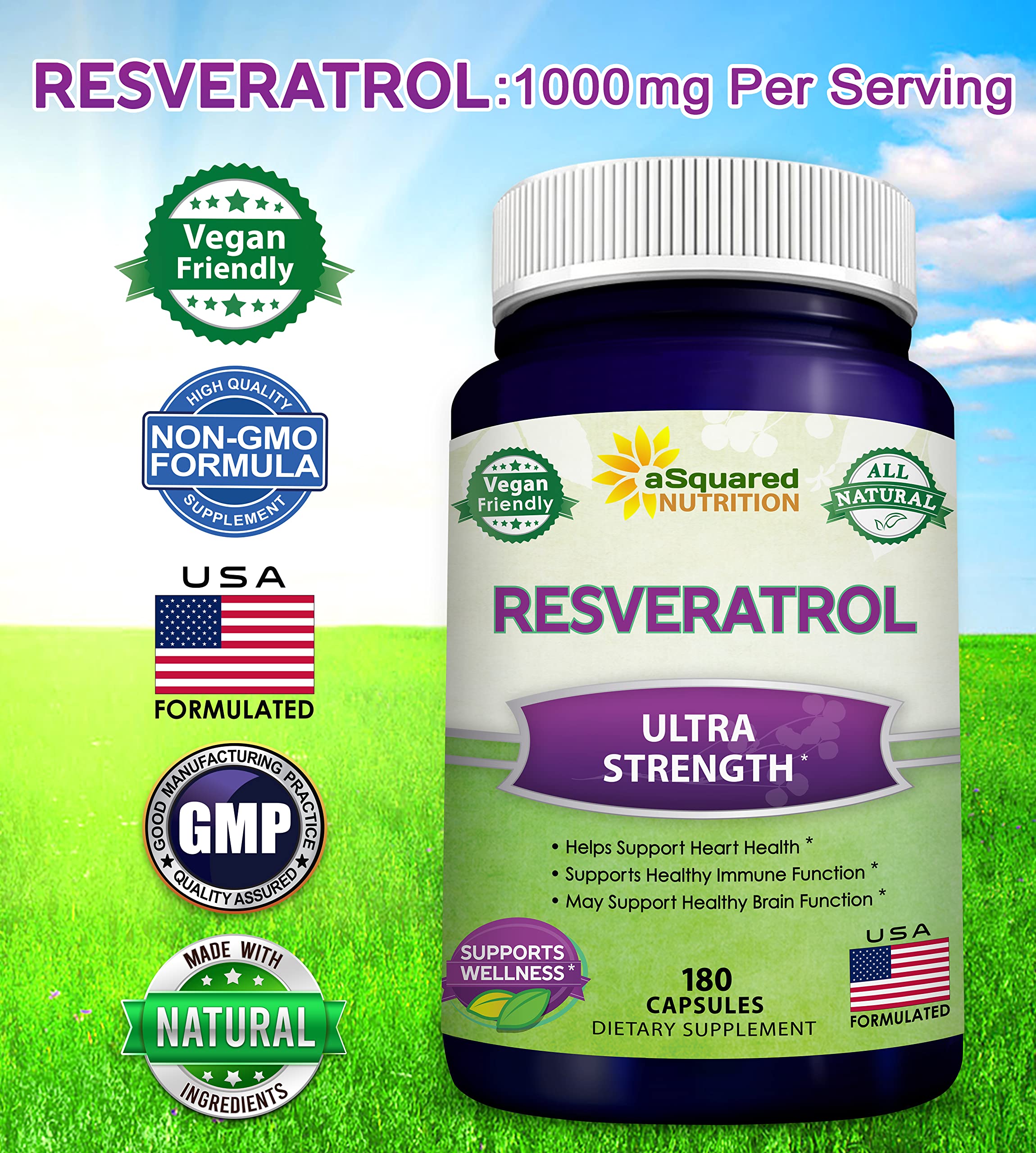 aSquared Nutrition Resveratrol USA-manufactured seal emphasizing quality and safety