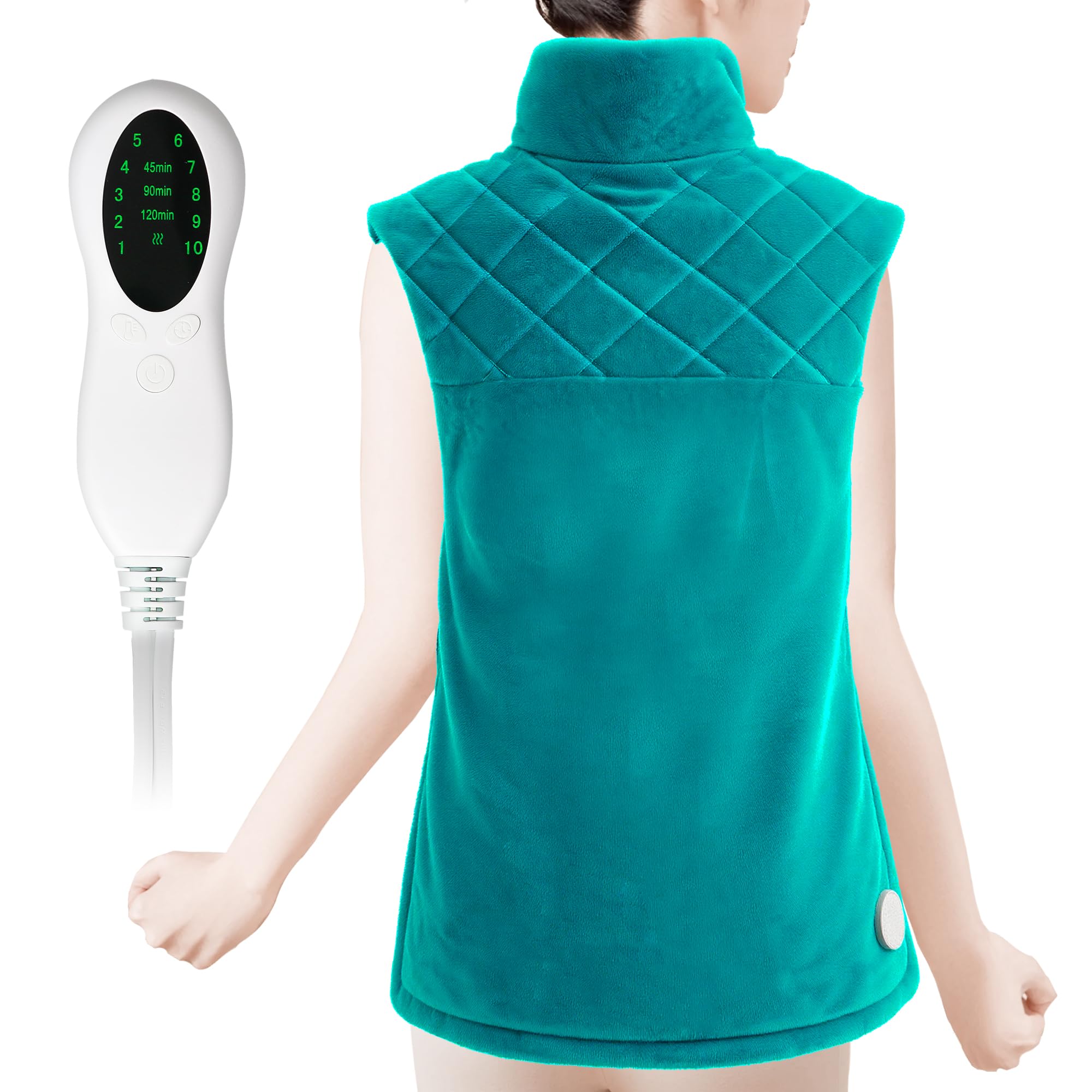 AAYAAY weighted heating pad on back and shoulders delivers targeted warmth.