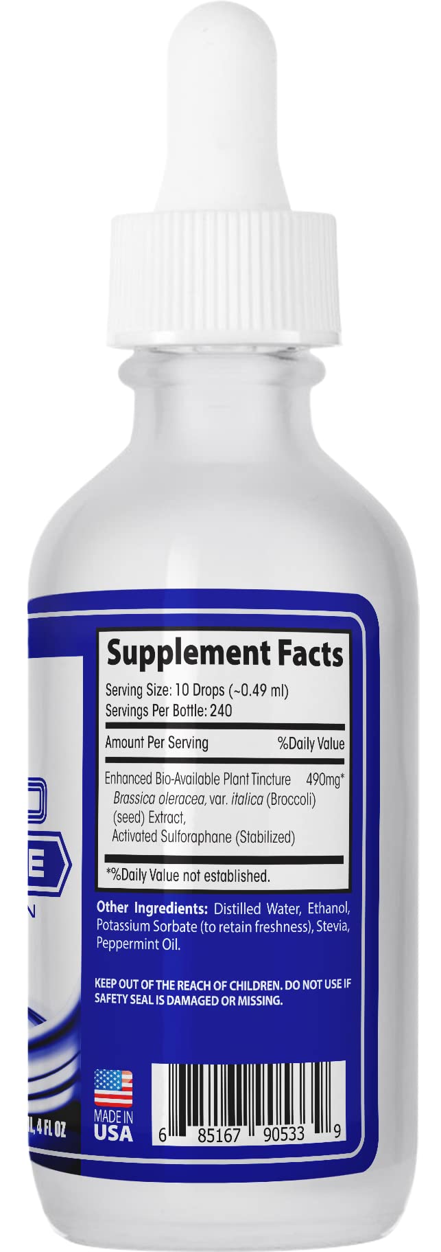 Close-up pour of ABCOCID sulforaphane bottle for precise servings