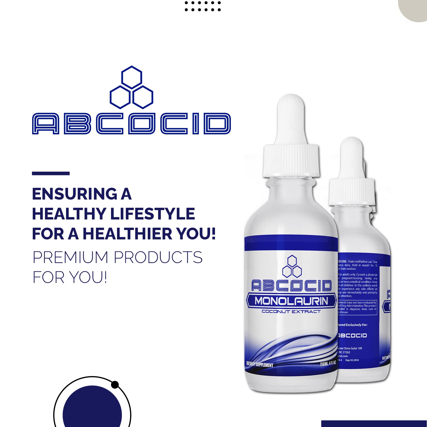 ABCOCID Monolaurin bottle with glass of water usage