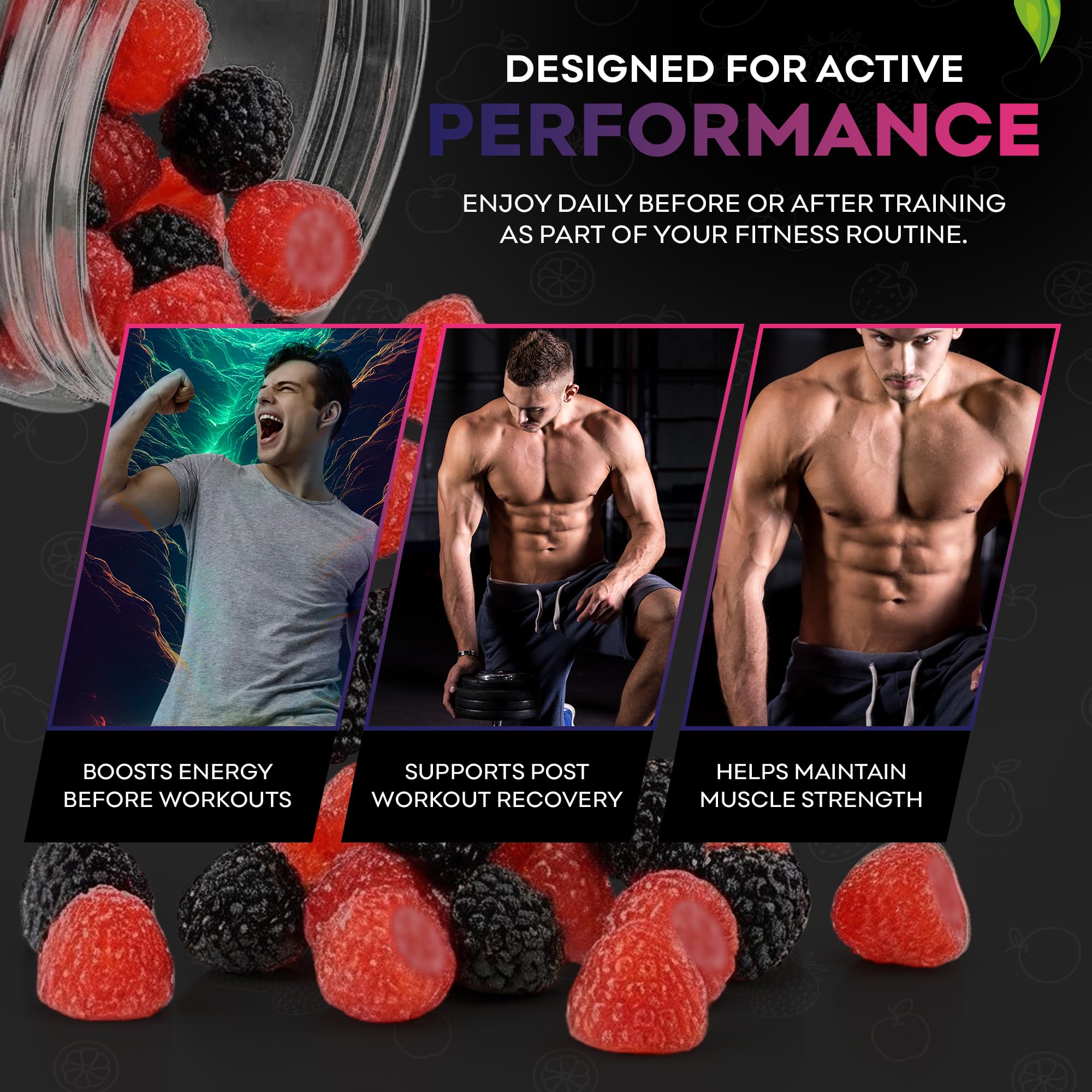Serving size label on ABDALI NATURAL Creatine Gummies shows 4 gummies per serving.