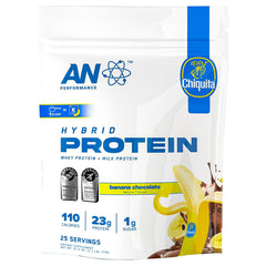 ABE All Black Everything AN Performance whey bottle showing banana chocolate flavor profile
