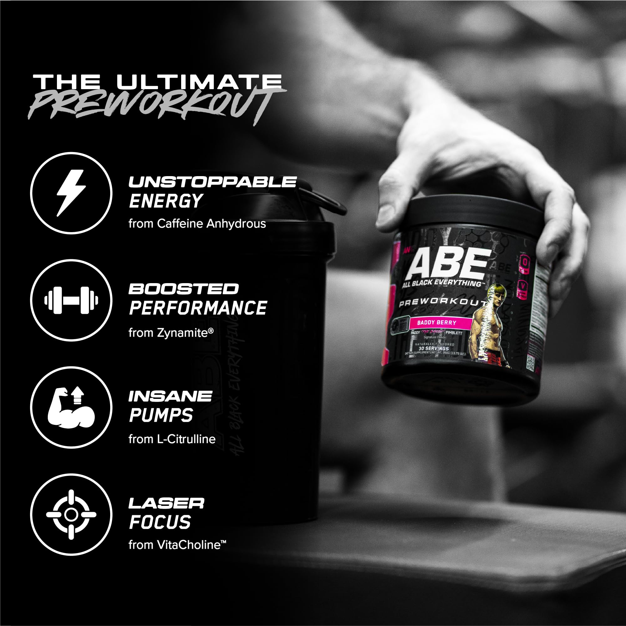 Powder scoop beside canister emphasizes precise serving for consistent energy