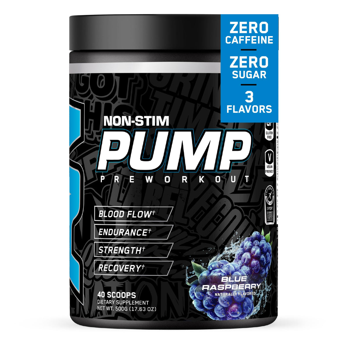ABE Pump bottle closeup highlighting stimulant-free energy for late workouts.