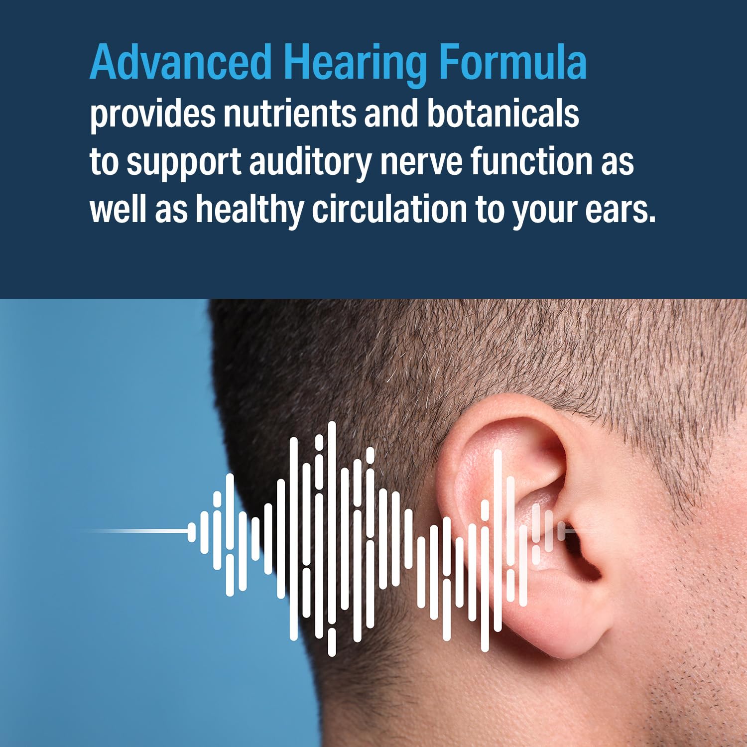 Advanced Bionutritionals Advanced Hearing Formula label highlights vegan, gluten-free ingredients
