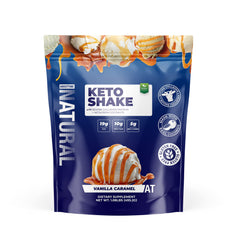 About Time Keto Shake bottle shows vanilla caramel flavor for a keto-friendly meal or snack.