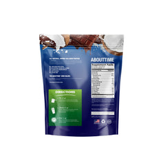 About Time Keto Shake Chocolate Coconut label highlights keto-friendly macros and clean ingredients