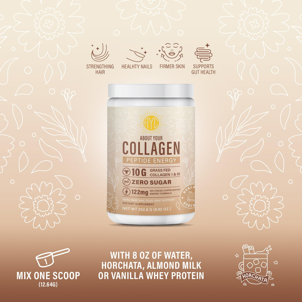 About Your Collagen Horchata drink in a glass ready to hydrate with flavor.