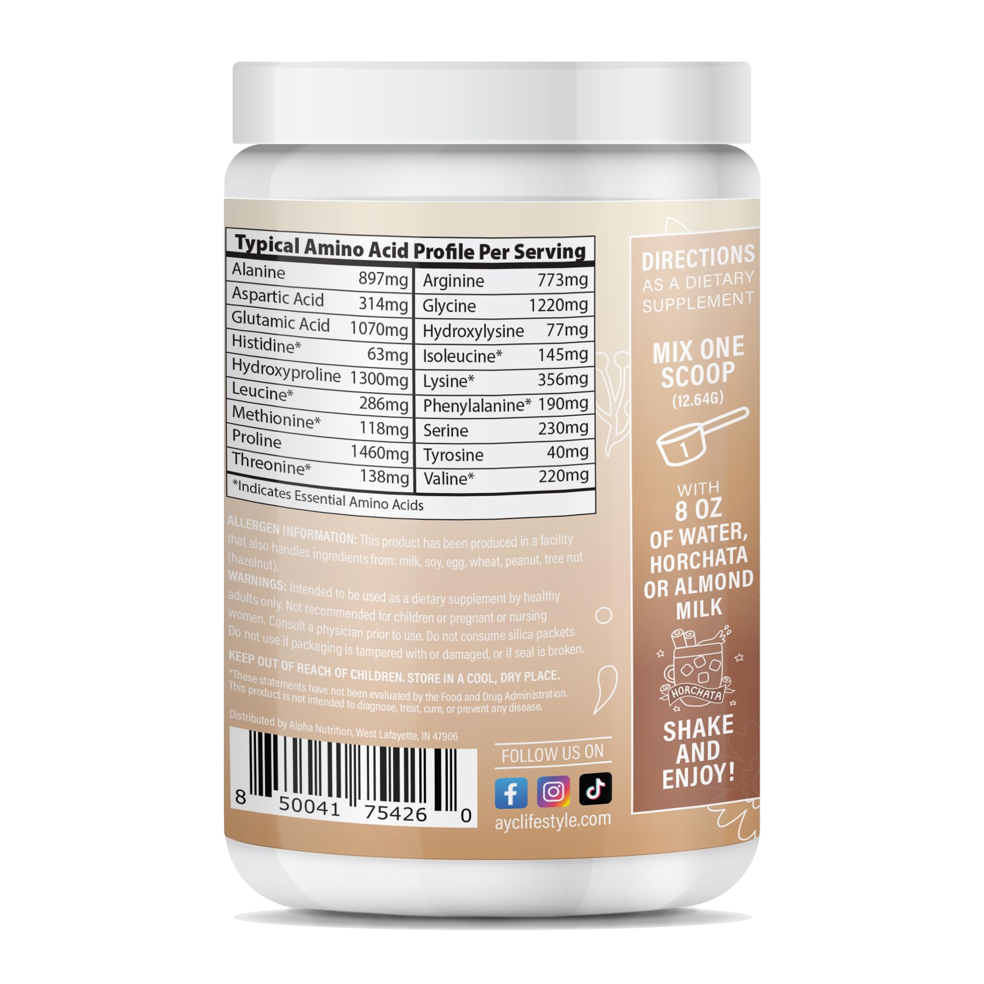 About Your Collagen powder scoop shows 10g protein and essential amino acids.