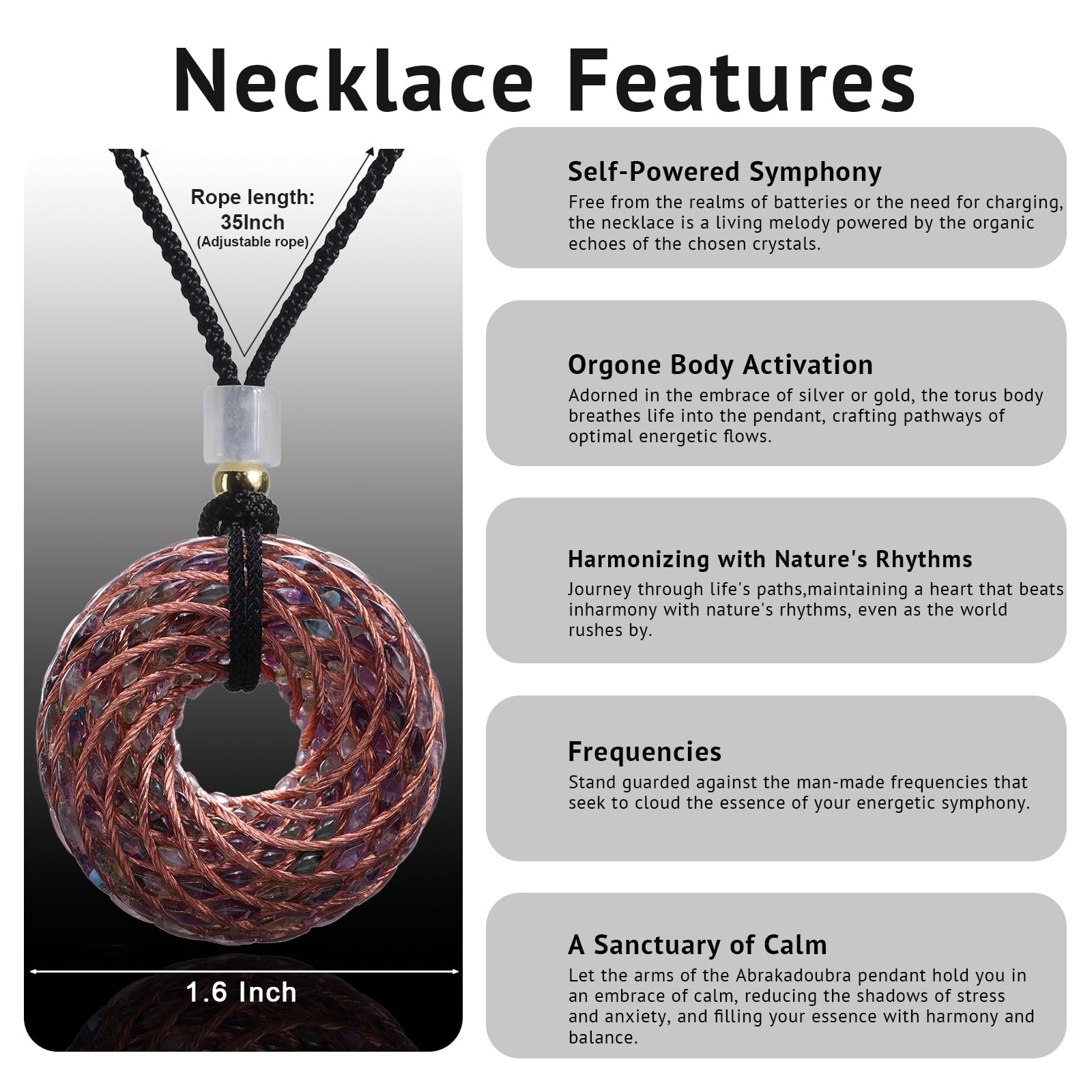 Abrakadoubra Crystal Inlay Detail on necklace supports mindful calm during daily routines.