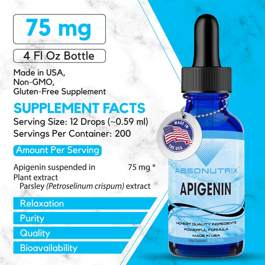 Absonutrix Apigenin bottle closeup showing high-quality ingredients.