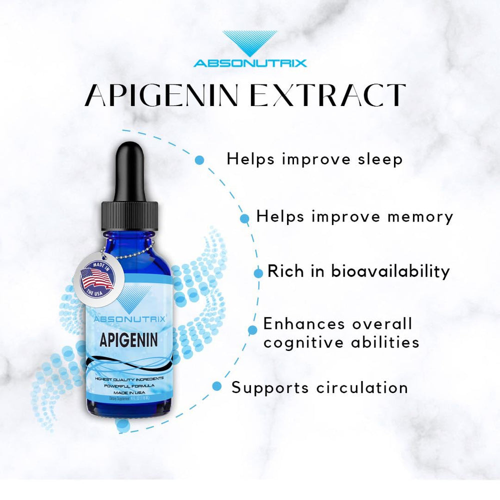 Absonutrix Apigenin liquid pour demonstrates easy mixing into drinks.