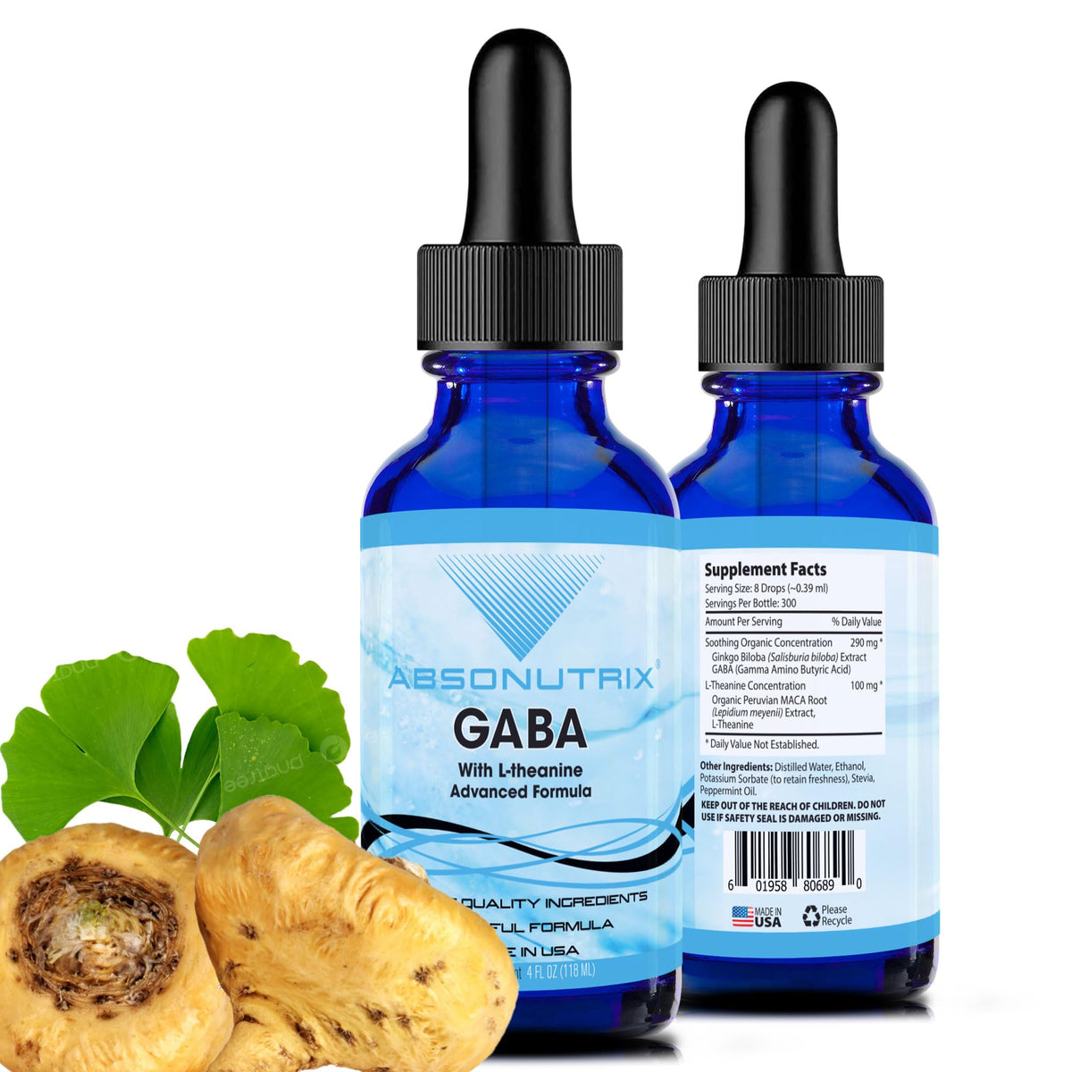 Absonutrix GABA bottle label shows premium relaxation support