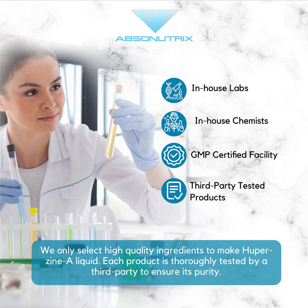 Absonutrix Huperzine-A bottle with GMP-certified seal.