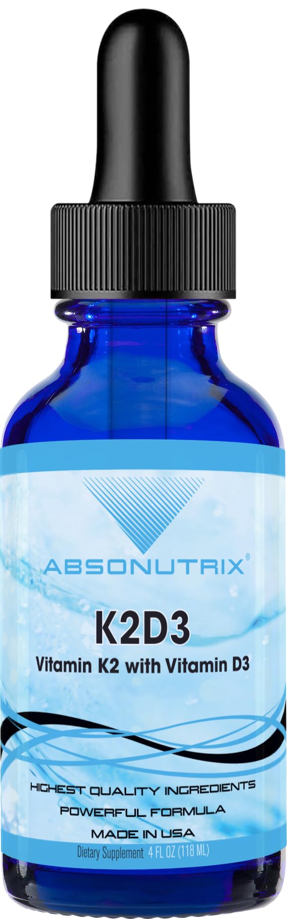 Absonutrix K2D3 liquid bottle with drops for easy daily dosing