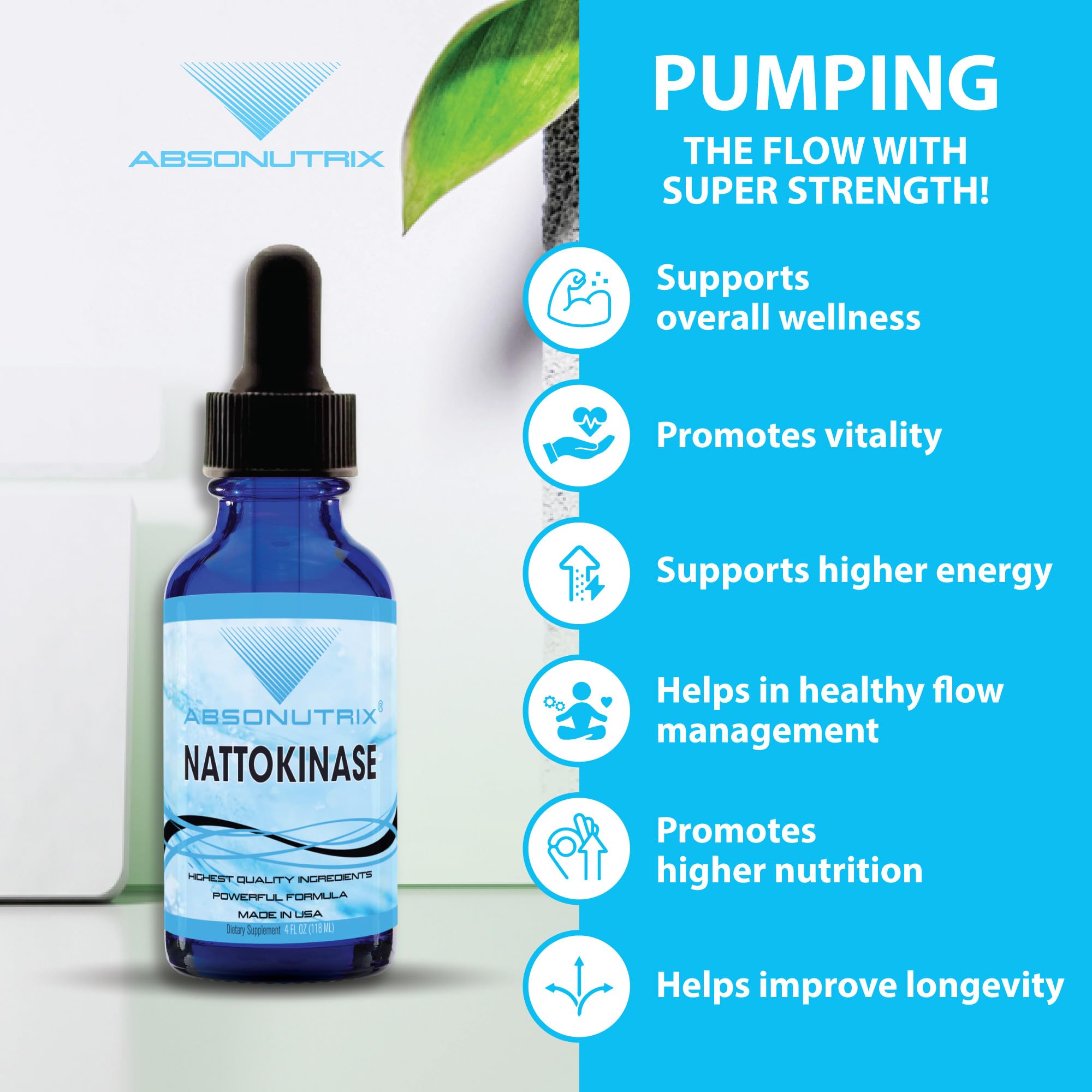 Absonutrix nattokinase bottle on kitchen counter for everyday use.