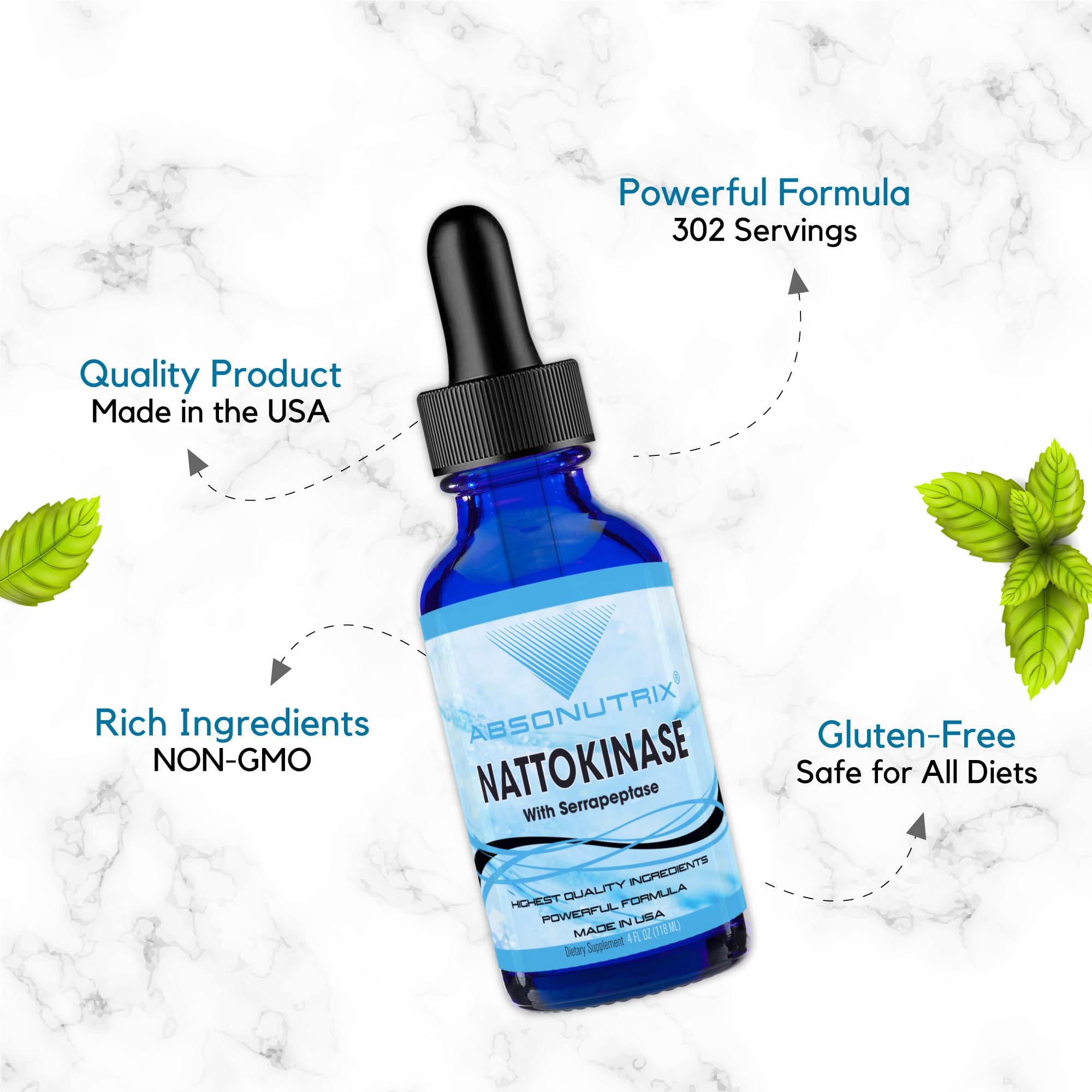 Product label highlights gluten-free and non-GMO ingredients for Absonutrix drops