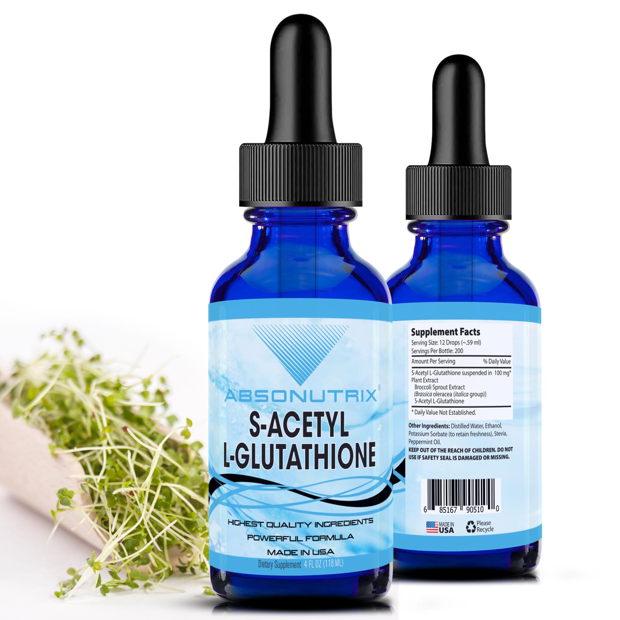 Absonutrix S-Acetyl L-Glutathione bottle front for daily wellness support.
