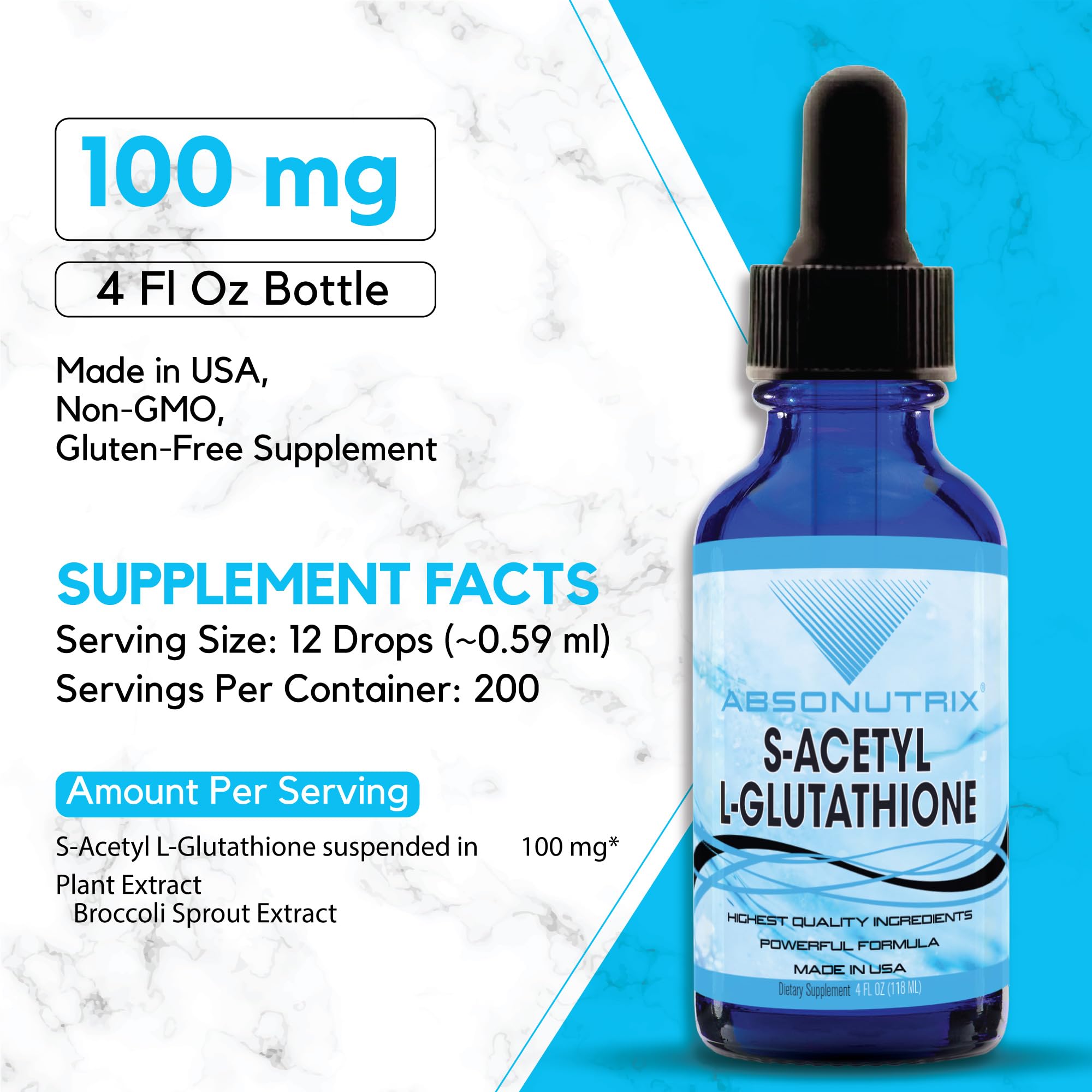 Absonutrix S-Acetyl L-Glutathione bottle pour showing easy mixing with drinks.