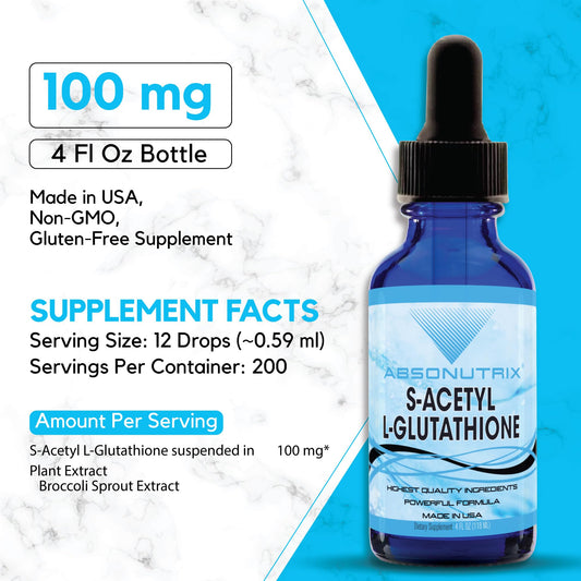 Absonutrix S-Acetyl L-Glutathione bottle pour showing easy mixing with drinks.