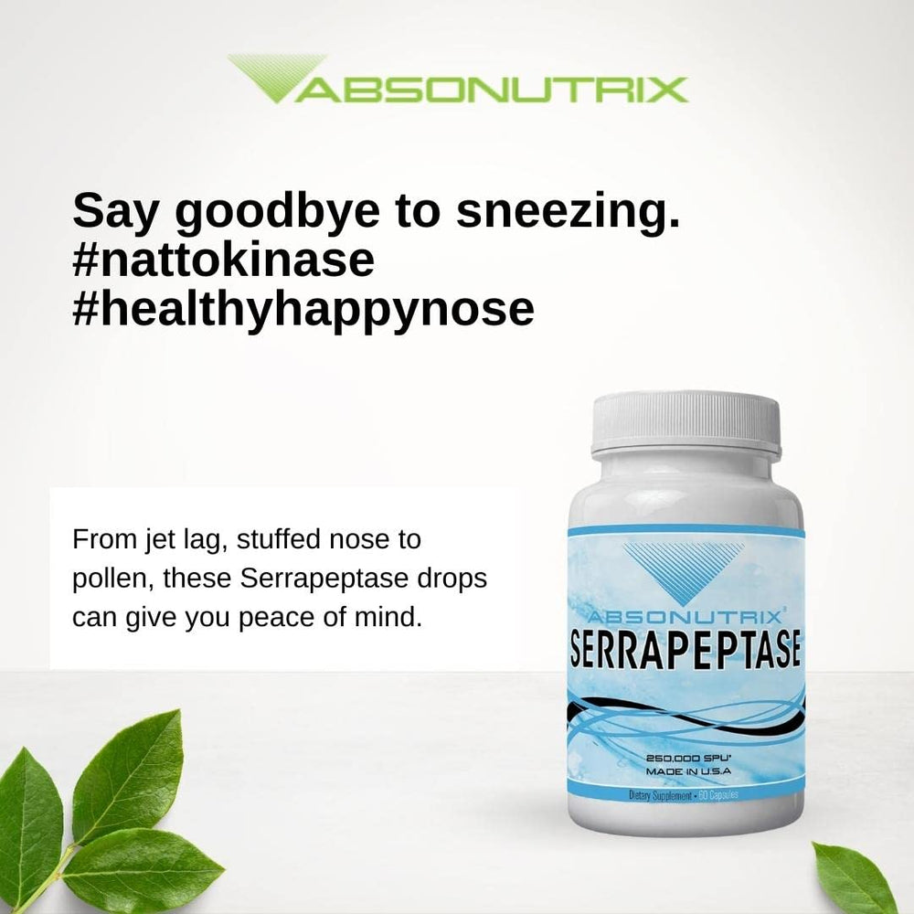 Absonutrix Serrapeptase logo and quality seal on bottle neck.