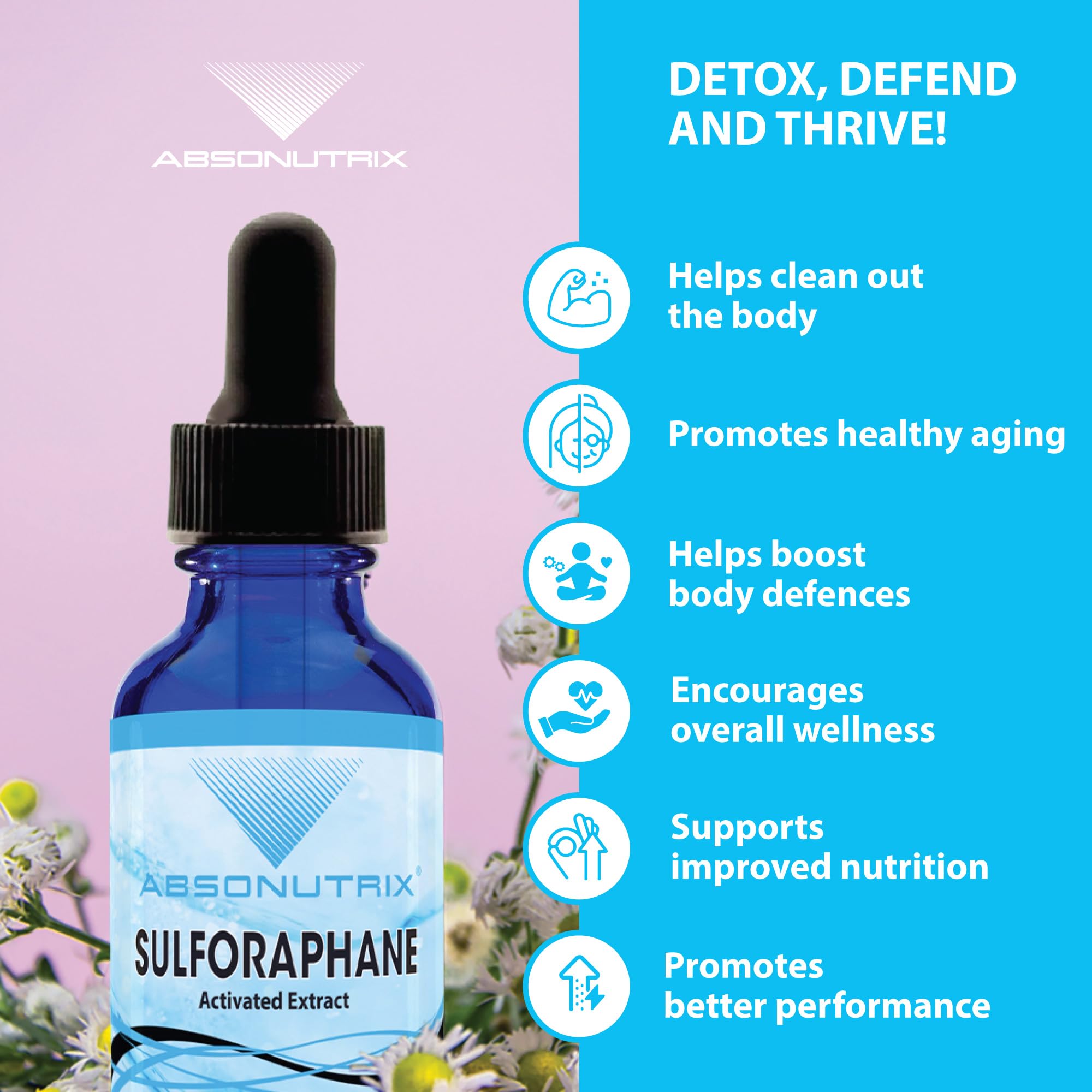 Absonutrix sulforaphane label closeup highlights stabilized formula.