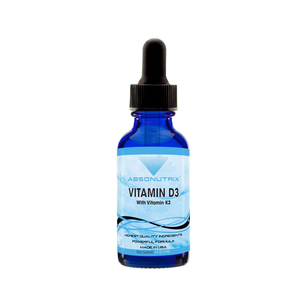 Absonutrix Vitamin D3 K2 Drops bottle highlighting high-potency formulation for daily wellness.