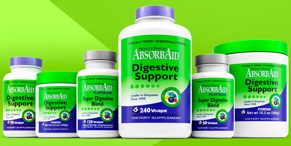 AbsorbAid back-label details ingredients and natural enzymes.