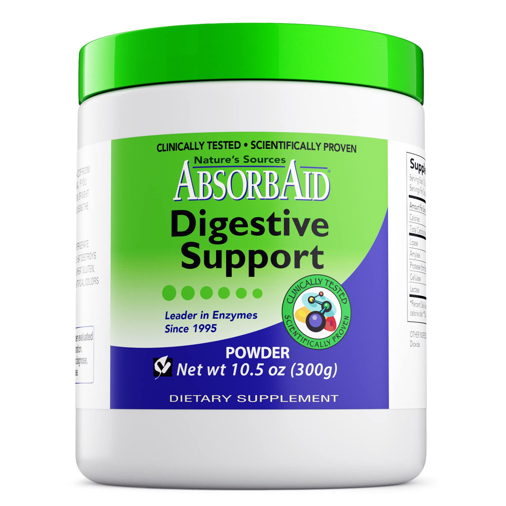 AbsorbAid digestive enzymes bottle on kitchen counter suggesting smoother meals