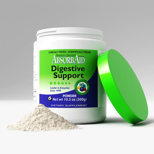 AbsorbAid label closeup highlighting plant-based formula for digestion