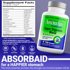 AbsorbAid Platinum capsules close-up highlighting the enzyme blend for digestion.