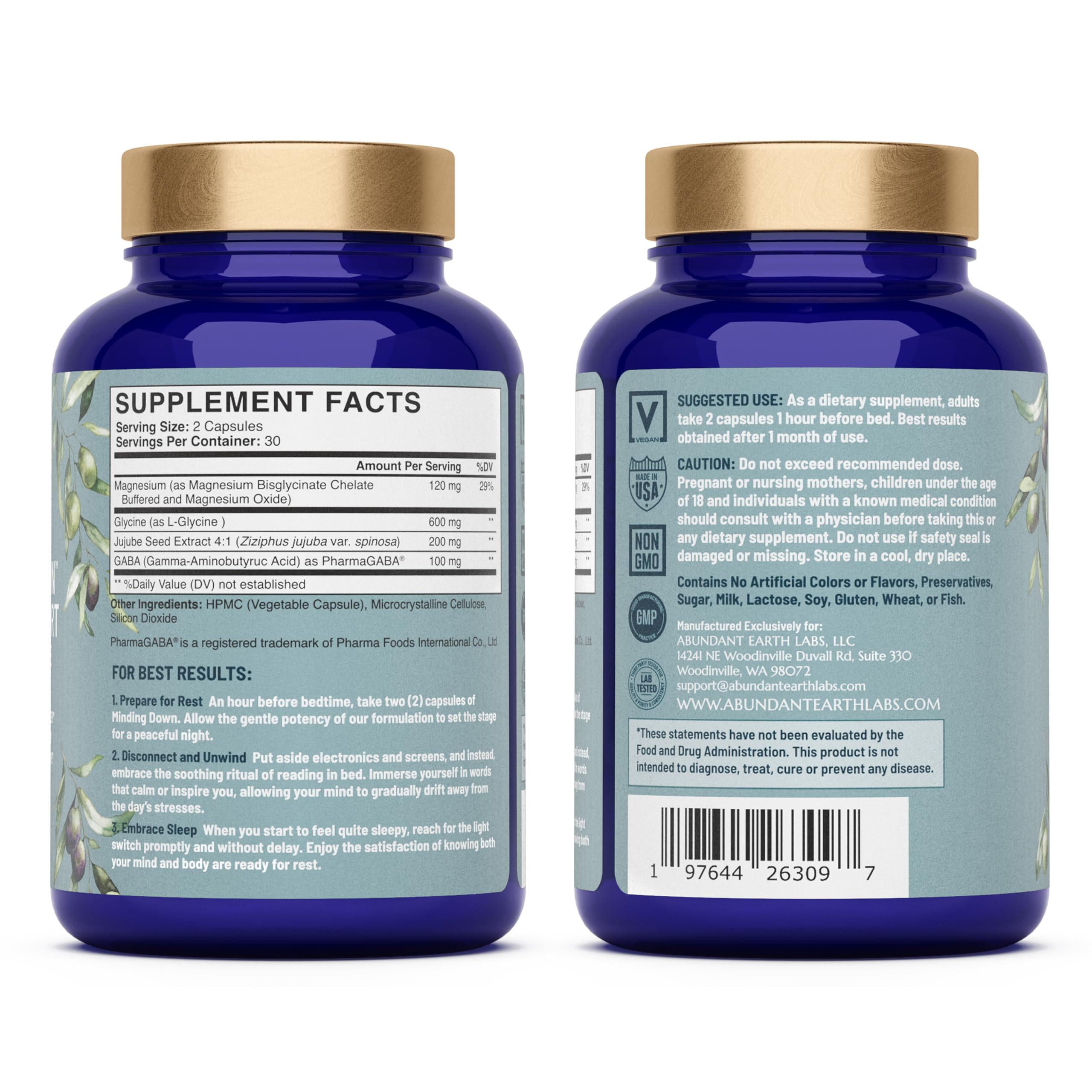 Vegan, non-GMO formula supporting natural sleep with Abundant Earth Minding Down