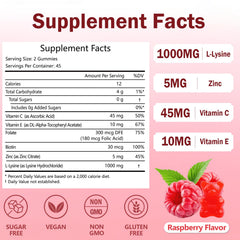 ABYSSUS Lysine gummies ingredients panel shows plant-based pectin and vegan formula.