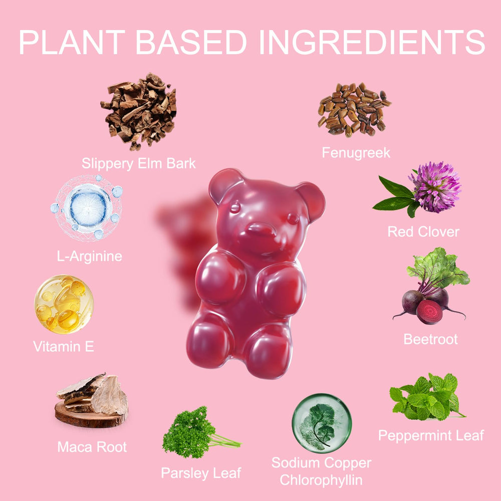 ABYST gummies close-up emphasizing soft-chewy texture and strawberry taste.