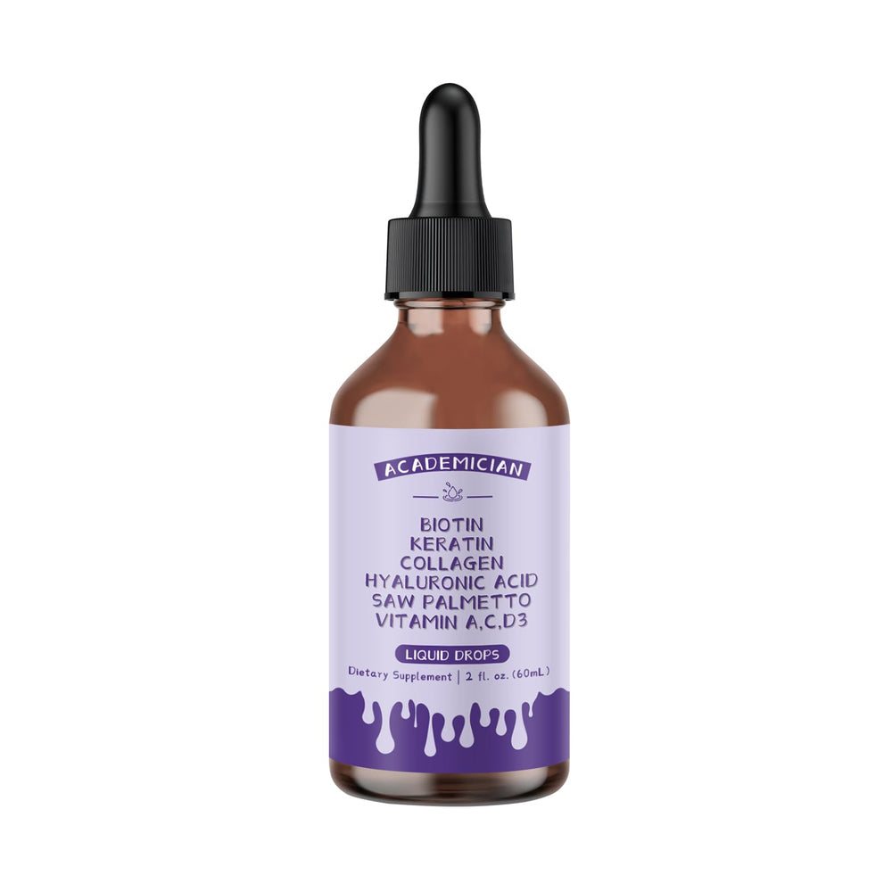 ACADEMICIAN biotin drops bottle closeup highlighting convenient dropper for hair health