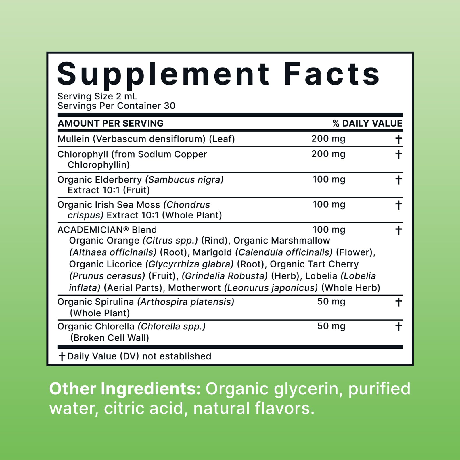 ACADEMICIAN chlorophyll liquid splash ideal for tea or spritzers.