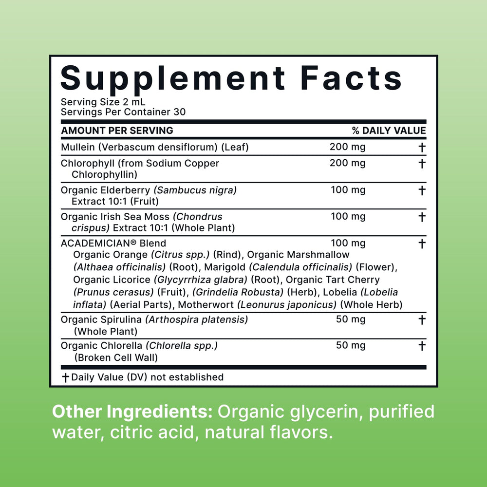 ACADEMICIAN chlorophyll liquid splash ideal for tea or spritzers.